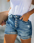 Women's Ripped Denim Jean Shorts Stretchy Folded Hem Short Jeans
